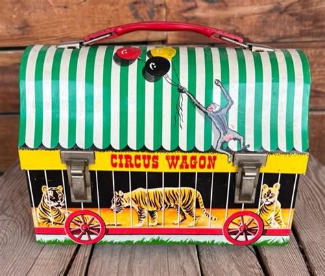 metal lunch box circus|1958 Metal Dome Top Circus Wagon Lunch Box.